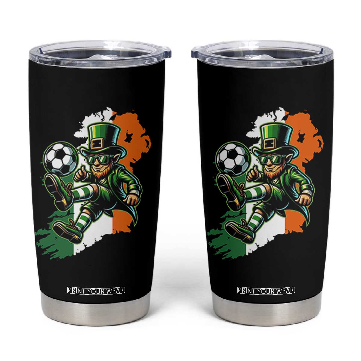 Funny Leprechaun Playing Soccer Tumbler Cup St Patricks Day TS12 Black Print Your Wear