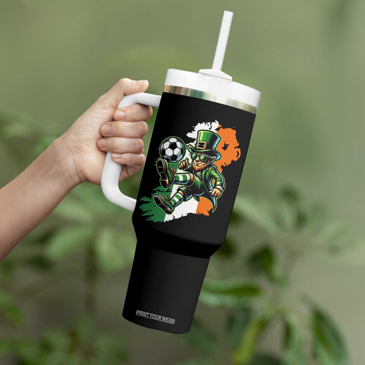 Funny Leprechaun Playing Soccer Tumbler With Handle St Patricks Day TS12 Print Your Wear