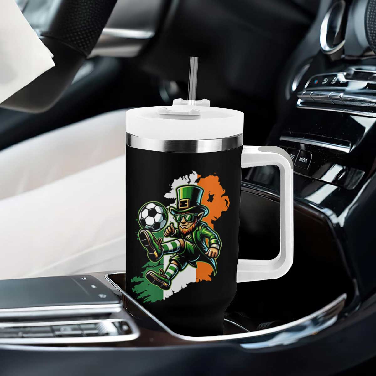 Funny Leprechaun Playing Soccer Tumbler With Handle St Patricks Day TS12 Print Your Wear