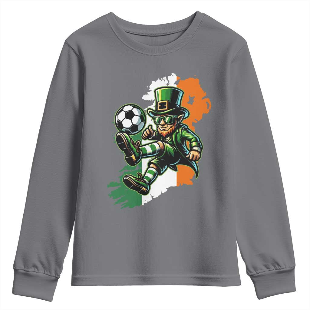 Funny Leprechaun Playing Soccer Youth Sweatshirt St Patricks Day TS12 Charcoal Print Your Wear
