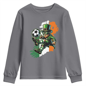 Funny Leprechaun Playing Soccer Youth Sweatshirt St Patricks Day TS12 Charcoal Print Your Wear