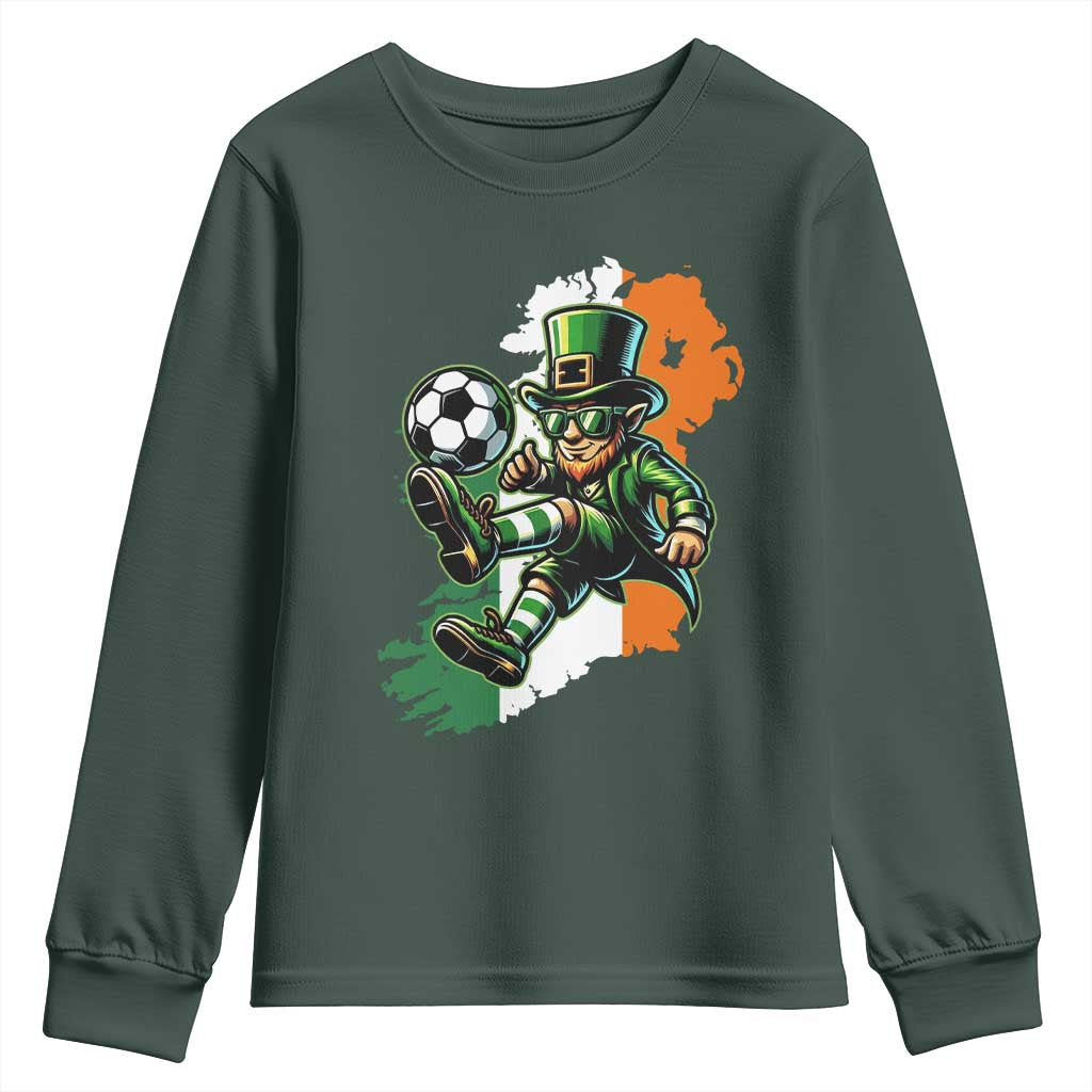 Funny Leprechaun Playing Soccer Youth Sweatshirt St Patricks Day TS12 Dark Forest Green Print Your Wear
