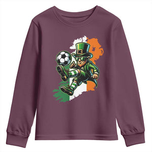 Funny Leprechaun Playing Soccer Youth Sweatshirt St Patricks Day TS12 Maroon Print Your Wear