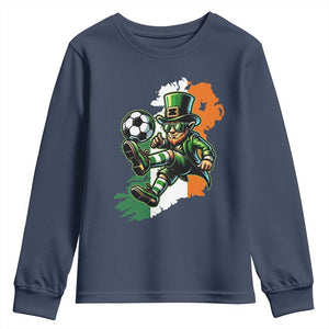 Funny Leprechaun Playing Soccer Youth Sweatshirt St Patricks Day TS12 Navy Print Your Wear
