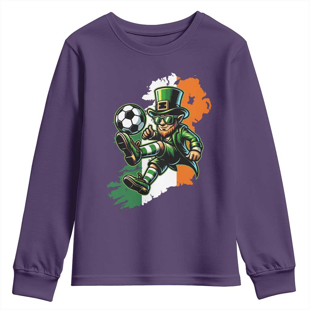Funny Leprechaun Playing Soccer Youth Sweatshirt St Patricks Day TS12 Purple Print Your Wear