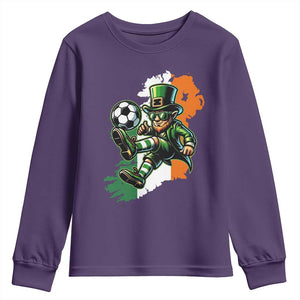 Funny Leprechaun Playing Soccer Youth Sweatshirt St Patricks Day TS12 Purple Print Your Wear