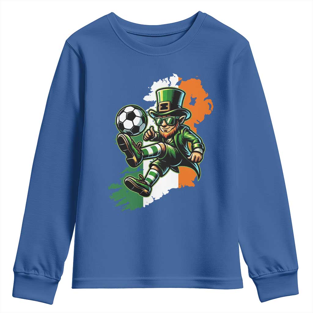 Funny Leprechaun Playing Soccer Youth Sweatshirt St Patricks Day TS12 Royal Blue Print Your Wear