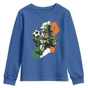Funny Leprechaun Playing Soccer Youth Sweatshirt St Patricks Day TS12 Royal Blue Print Your Wear