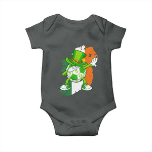Funny Dabbing Soccer Ball Baby Onesie St Patricks Day TS12 Dark Heather Print Your Wear