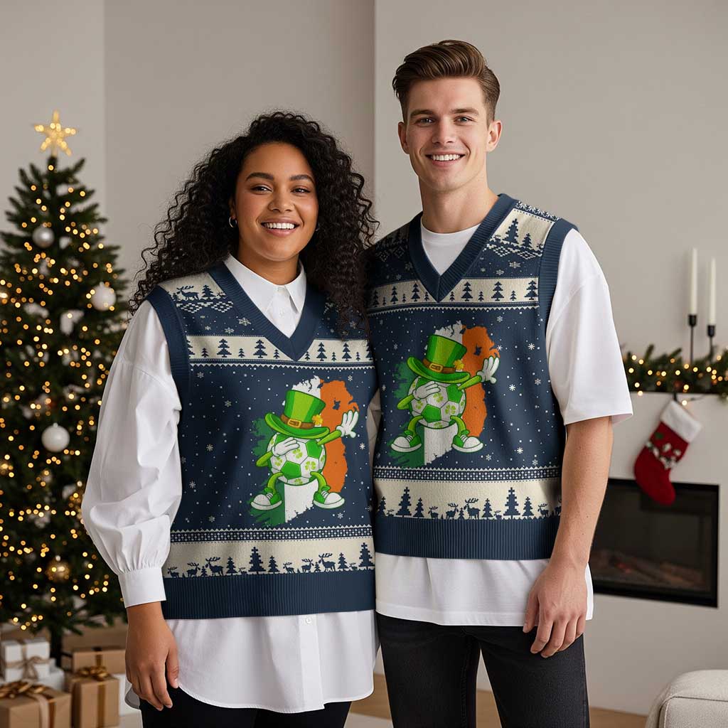 Funny Dabbing Soccer Ball V-Neck Knit Sweater Vest St Patricks Day TS12 Navy Beige Print Your Wear