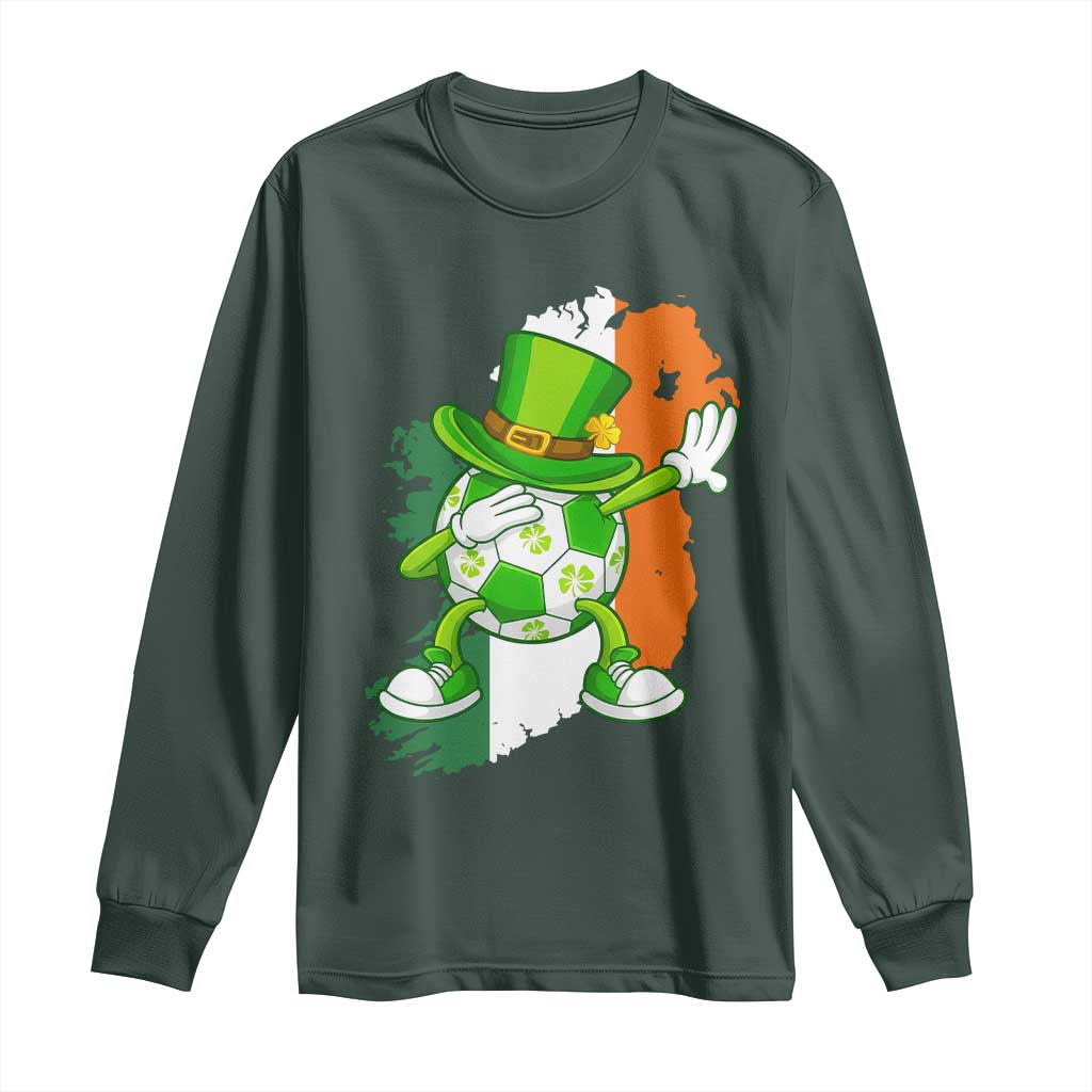 Funny Dabbing Soccer Ball Long Sleeve Shirt St Patricks Day TS12 Dark Forest Green Print Your Wear