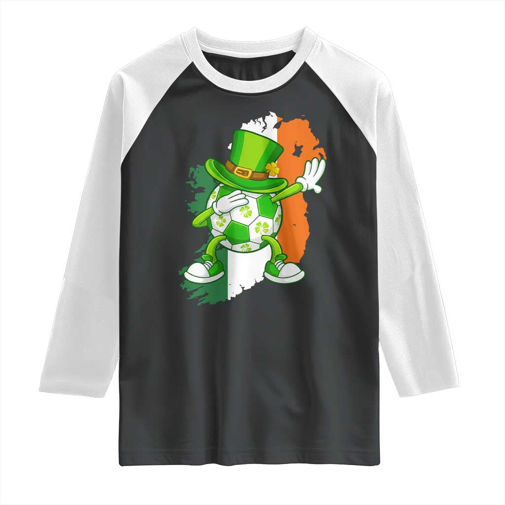 Funny Dabbing Soccer Ball Raglan Shirt St Patricks Day TS12 Black White Print Your Wear