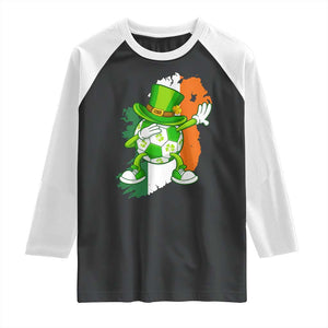 Funny Dabbing Soccer Ball Raglan Shirt St Patricks Day TS12 Black White Print Your Wear