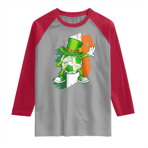 Funny Dabbing Soccer Ball Raglan Shirt St Patricks Day TS12 Sport Gray Red Print Your Wear