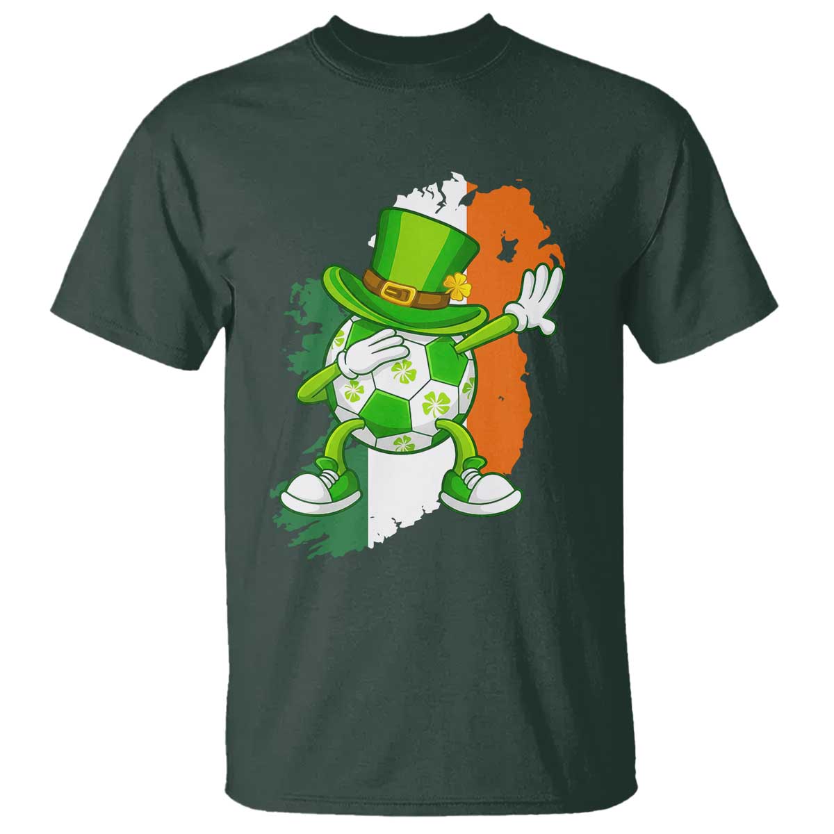 Funny Dabbing Soccer Ball T Shirt St Patricks Day TS12 Dark Forest Green Print Your Wear