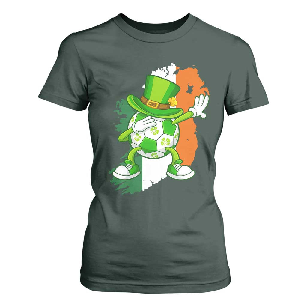 Funny Dabbing Soccer Ball T Shirt For Women St Patricks Day TS12 Dark Forest Green Print Your Wear