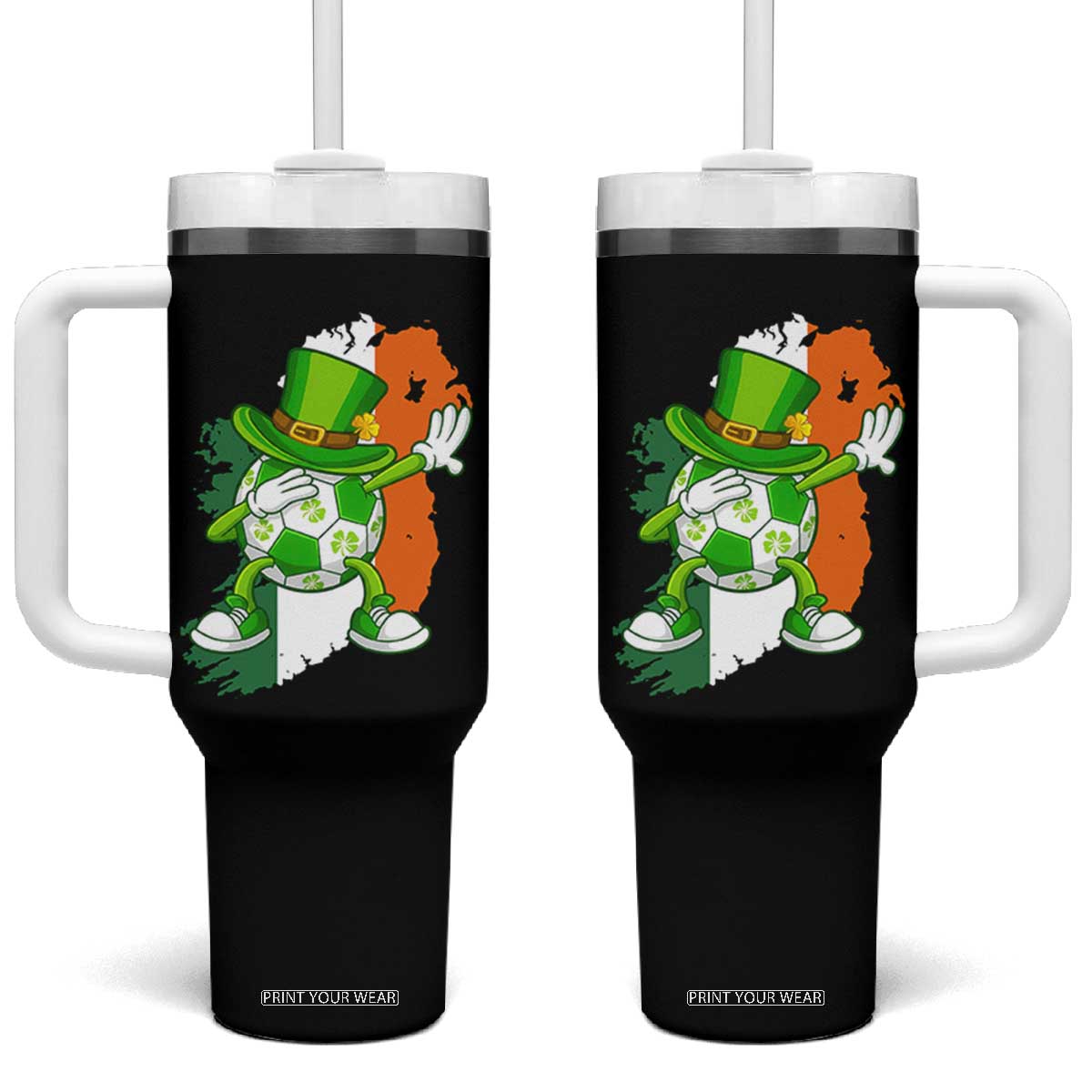 Funny Dabbing Soccer Ball Tumbler With Handle St Patricks Day TS12 One Size: 40 oz Black Print Your Wear