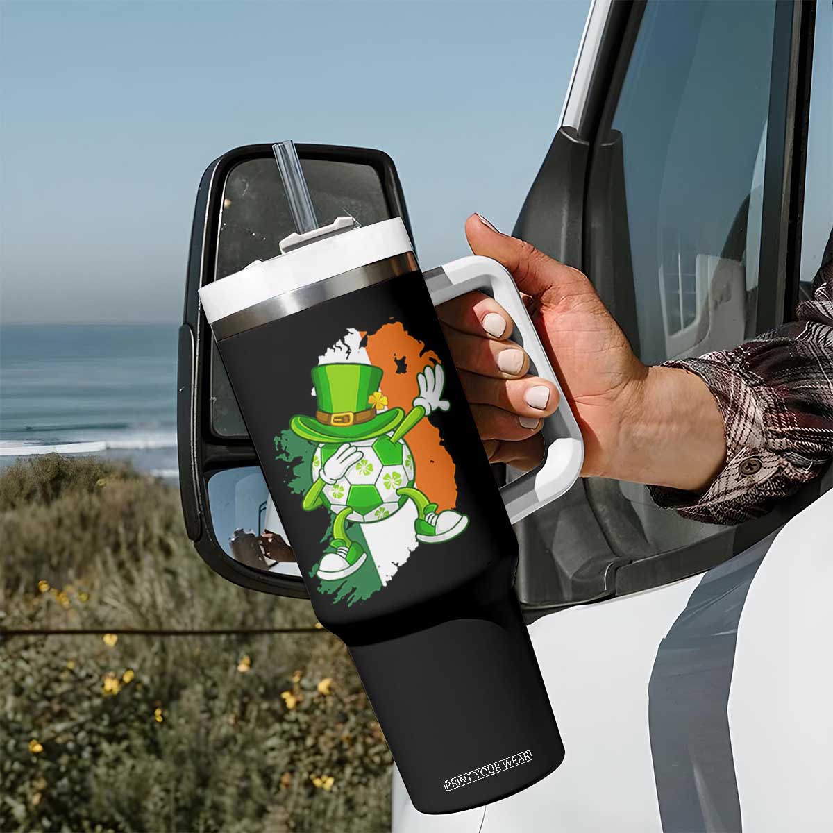 Funny Dabbing Soccer Ball Tumbler With Handle St Patricks Day TS12 Print Your Wear