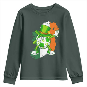 Funny Dabbing Soccer Ball Youth Sweatshirt St Patricks Day TS12 Dark Forest Green Print Your Wear