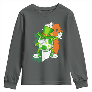 Funny Dabbing Soccer Ball Youth Sweatshirt St Patricks Day TS12 Dark Heather Print Your Wear