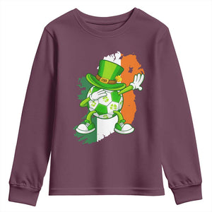 Funny Dabbing Soccer Ball Youth Sweatshirt St Patricks Day TS12 Maroon Print Your Wear
