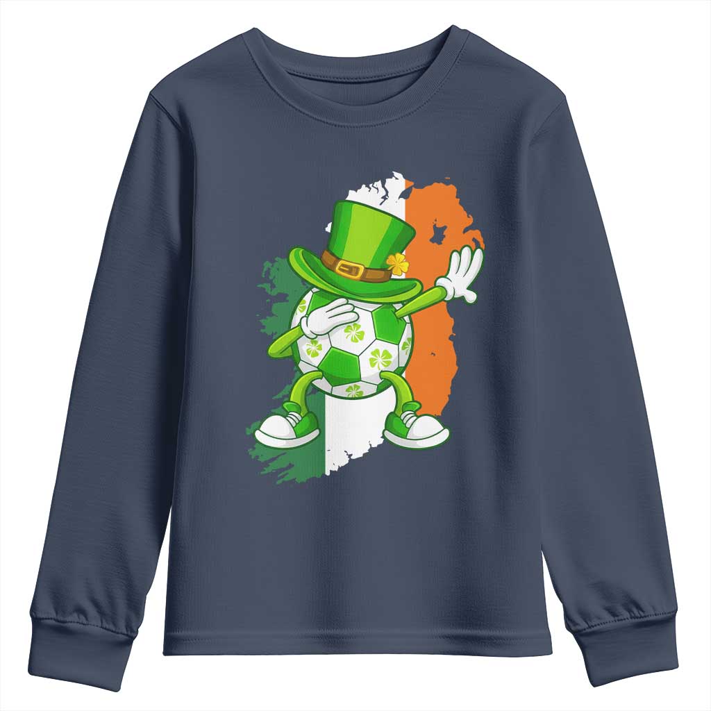 Funny Dabbing Soccer Ball Youth Sweatshirt St Patricks Day TS12 Navy Print Your Wear