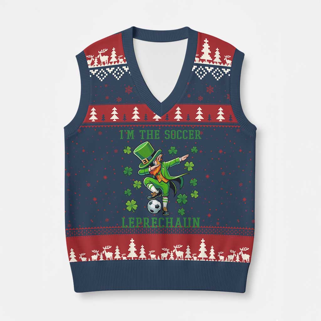 I Am The Soccer Leprechaun V-Neck Knit Sweater Vest Funny Irish Soccer TS12 Navy Red Print Your Wear