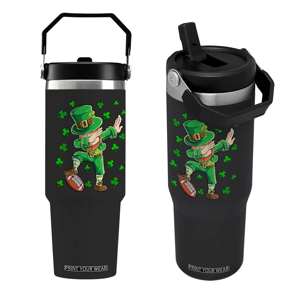 Dabbing Leprechaun Football St Patricks Day Boys Men Sports T-Shirt Flip Straw Tumbler TS12 One Size: 30 oz Black Print Your Wear