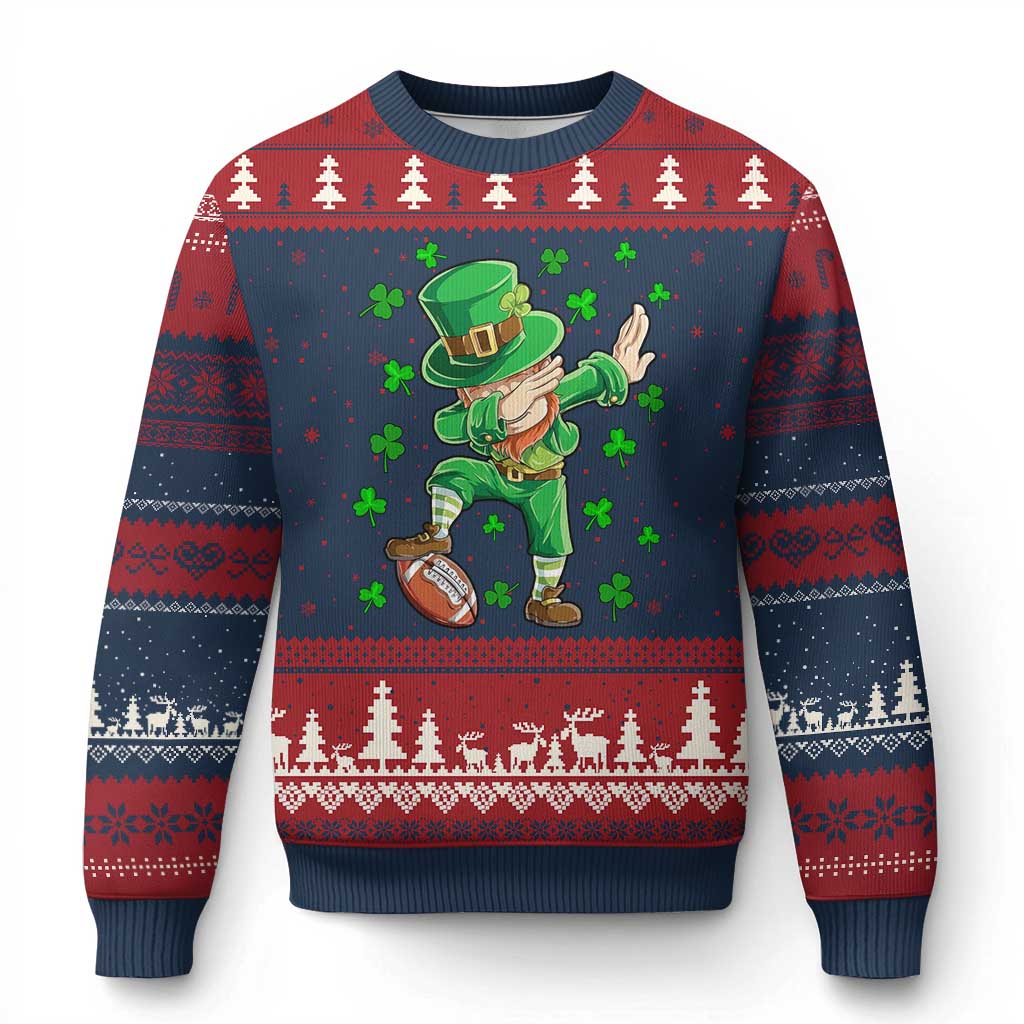Dabbing Leprechaun Football St Patricks Day Boys Men Sports T-Shirt Ugly Christmas Sweater TS12 Navy Red Print Your Wear