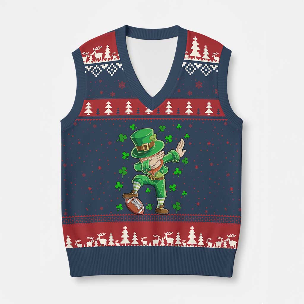 Dabbing Leprechaun Football St Patricks Day Boys Men Sports T-Shirt V-Neck Knit Sweater Vest TS12 Navy Red Print Your Wear