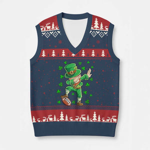 Dabbing Leprechaun Football St Patricks Day Boys Men Sports T-Shirt V-Neck Knit Sweater Vest TS12 Navy Red Print Your Wear