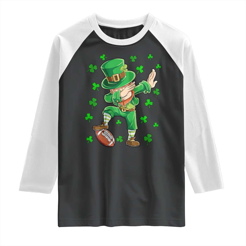 Dabbing Leprechaun Football St Patricks Day Boys Men Sports T-Shirt Raglan Shirt TS12 Black White Print Your Wear