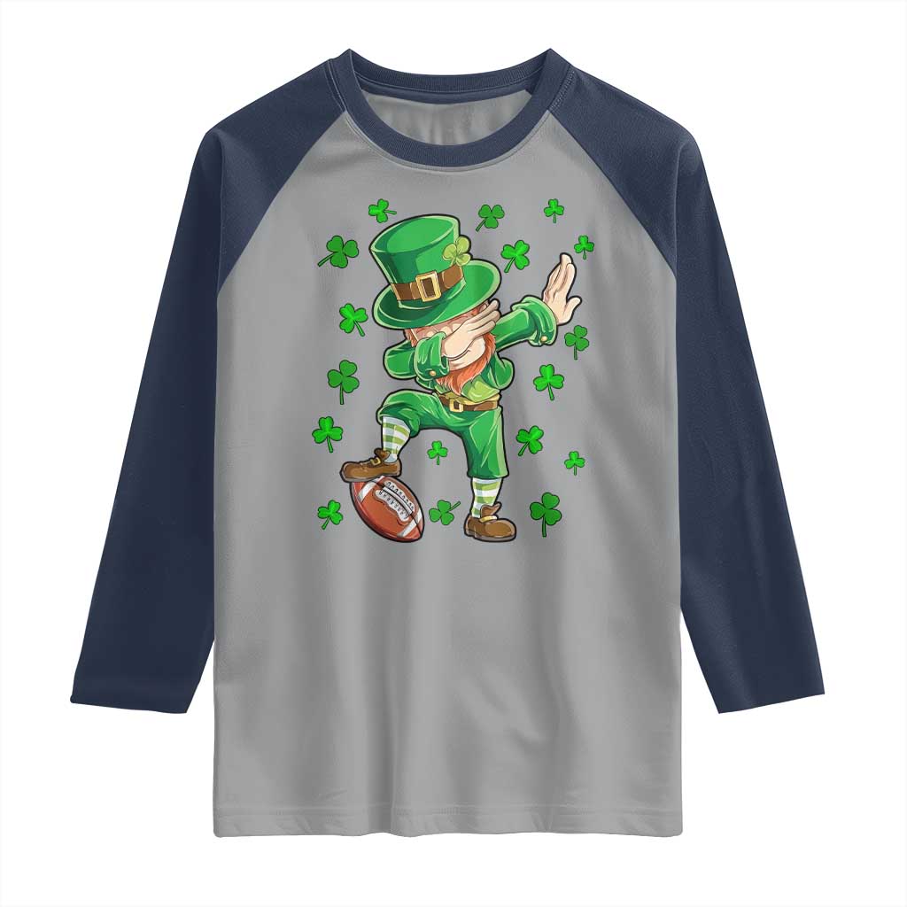 Dabbing Leprechaun Football St Patricks Day Boys Men Sports T-Shirt Raglan Shirt TS12 Sport Gray Navy Print Your Wear