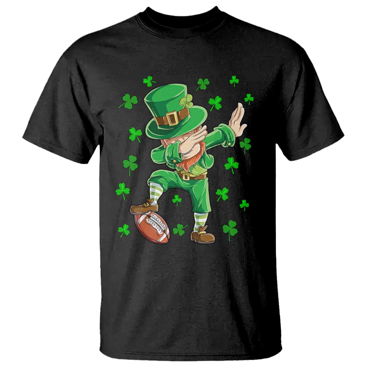 Dabbing Leprechaun Football St Patricks Day Boys Men Sports T-Shirt T Shirt TS12 Black Print Your Wear