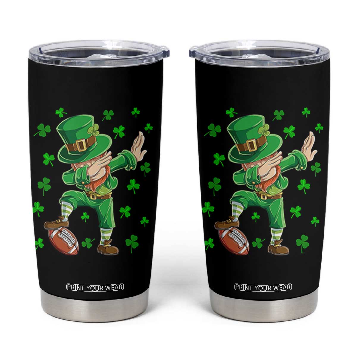 Dabbing Leprechaun Football St Patricks Day Boys Men Sports T-Shirt Tumbler Cup TS12 Black Print Your Wear