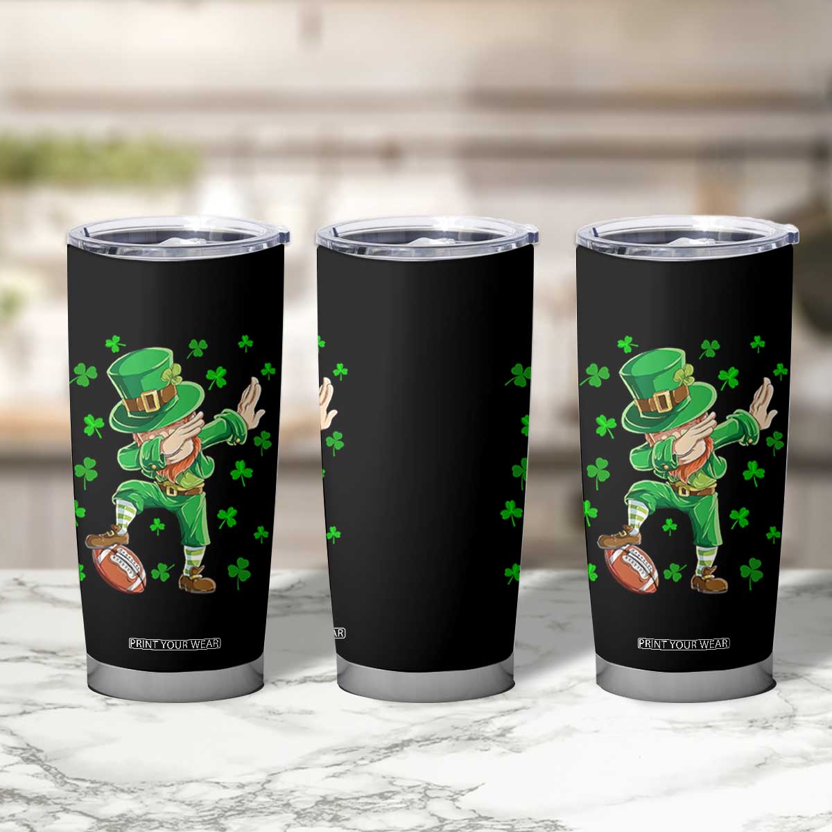 Dabbing Leprechaun Football St Patricks Day Boys Men Sports T-Shirt Tumbler Cup TS12 Print Your Wear