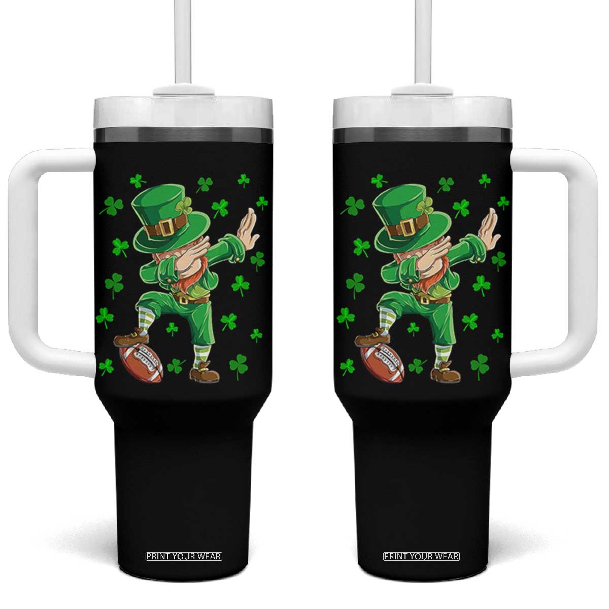 Dabbing Leprechaun Football St Patricks Day Boys Men Sports T-Shirt Tumbler With Handle TS12 One Size: 40 oz Black Print Your Wear