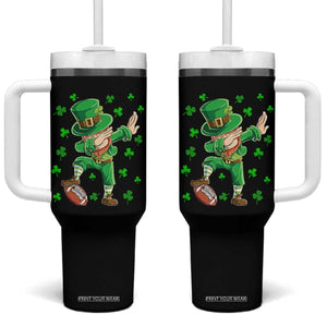 Dabbing Leprechaun Football St Patricks Day Boys Men Sports T-Shirt Tumbler With Handle TS12 One Size: 40 oz Black Print Your Wear