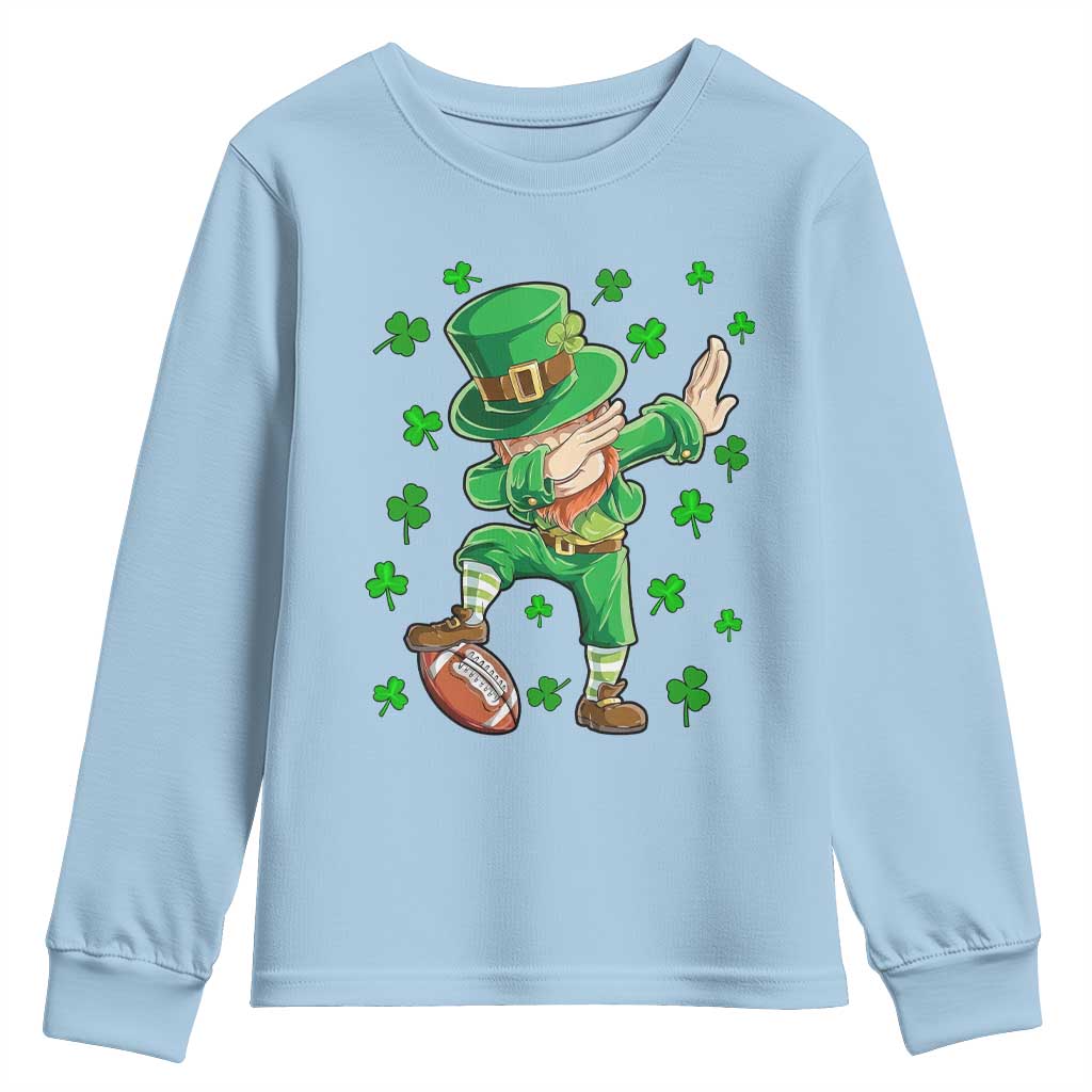 Dabbing Leprechaun Football St Patricks Day Boys Men Sports T-Shirt Youth Sweatshirt TS12 Light Blue Print Your Wear