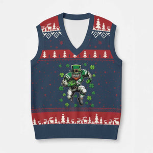 Leprechaun Football Dabbing Pose V-Neck Knit Sweater Vest Lucky Irish Gift TS12 Navy Red Print Your Wear