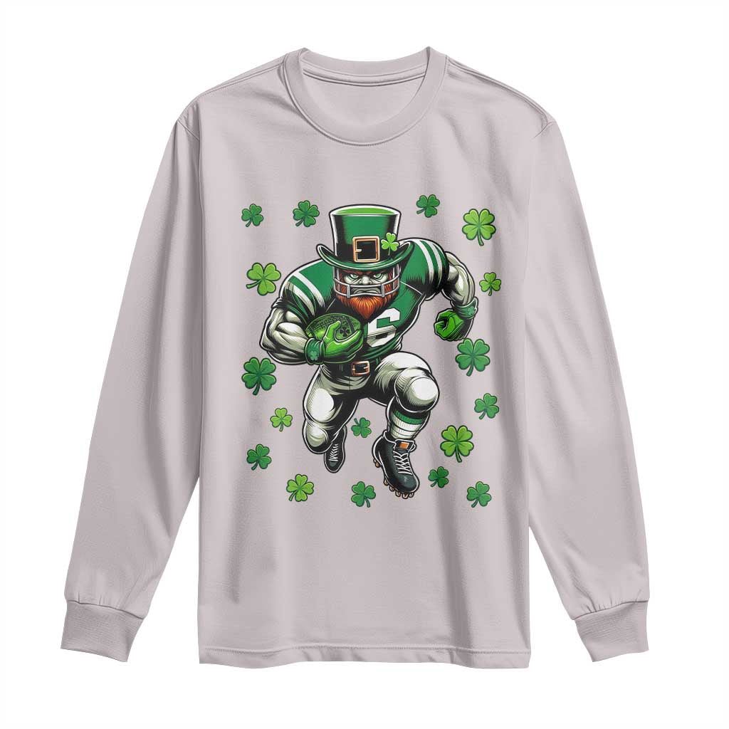 Leprechaun Football Dabbing Pose Long Sleeve Shirt Lucky Irish Gift TS12 Ice Gray Print Your Wear
