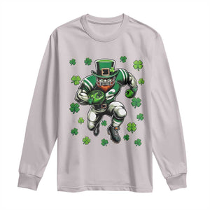 Leprechaun Football Dabbing Pose Long Sleeve Shirt Lucky Irish Gift TS12 Ice Gray Print Your Wear