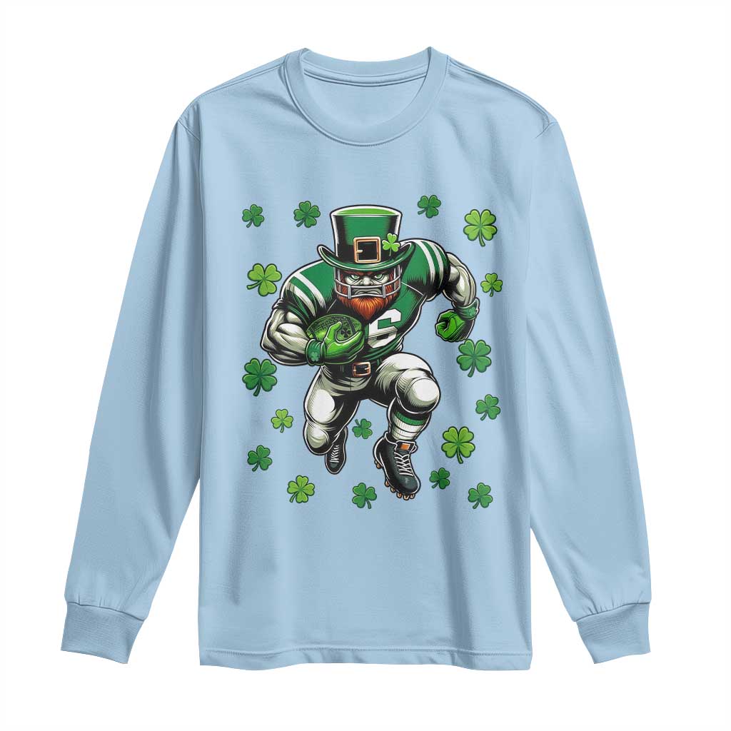 Leprechaun Football Dabbing Pose Long Sleeve Shirt Lucky Irish Gift TS12 Light Blue Print Your Wear