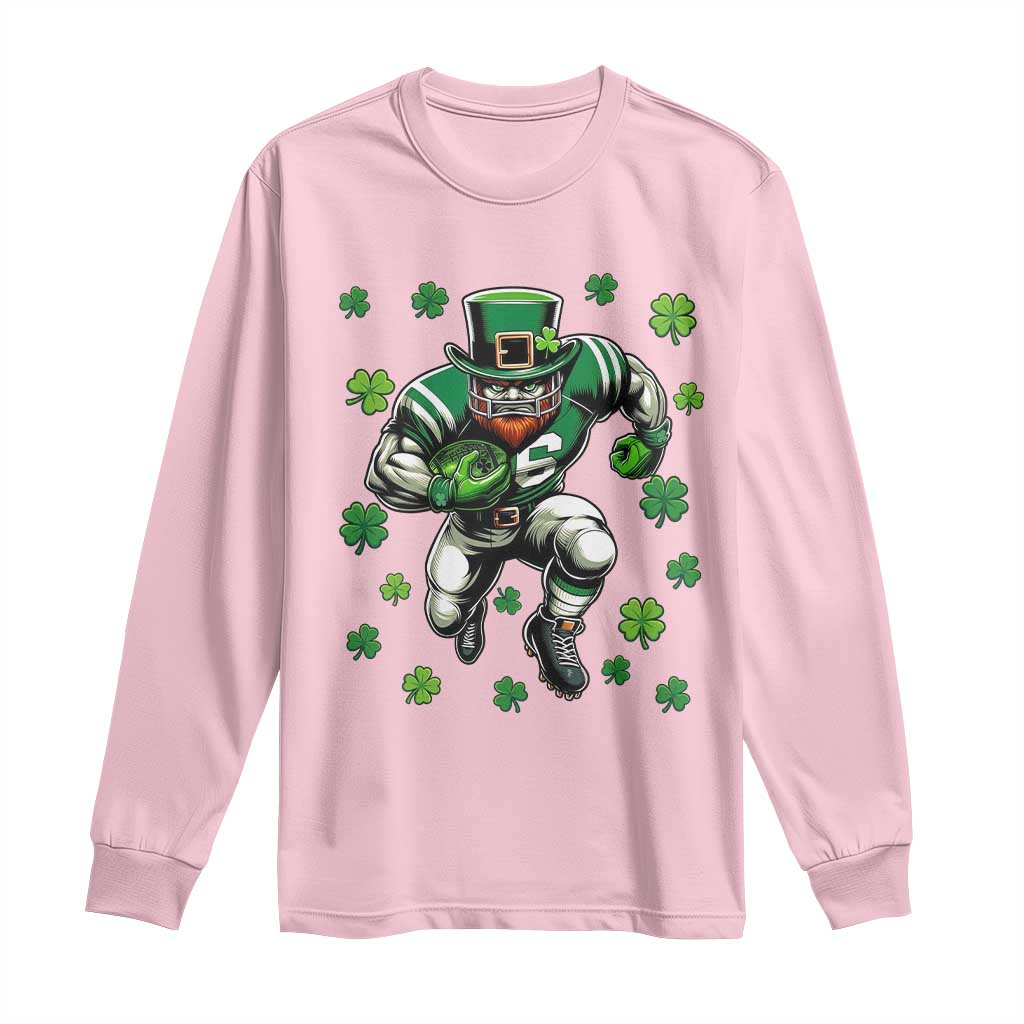 Leprechaun Football Dabbing Pose Long Sleeve Shirt Lucky Irish Gift TS12 Light Pink Print Your Wear