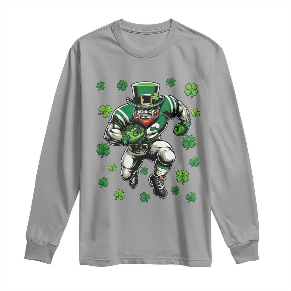Leprechaun Football Dabbing Pose Long Sleeve Shirt Lucky Irish Gift TS12 Sport Gray Print Your Wear