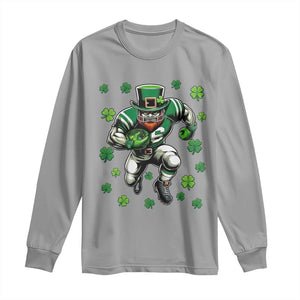 Leprechaun Football Dabbing Pose Long Sleeve Shirt Lucky Irish Gift TS12 Sport Gray Print Your Wear