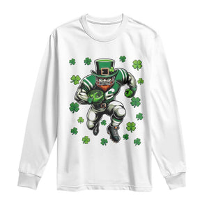 Leprechaun Football Dabbing Pose Long Sleeve Shirt Lucky Irish Gift TS12 White Print Your Wear