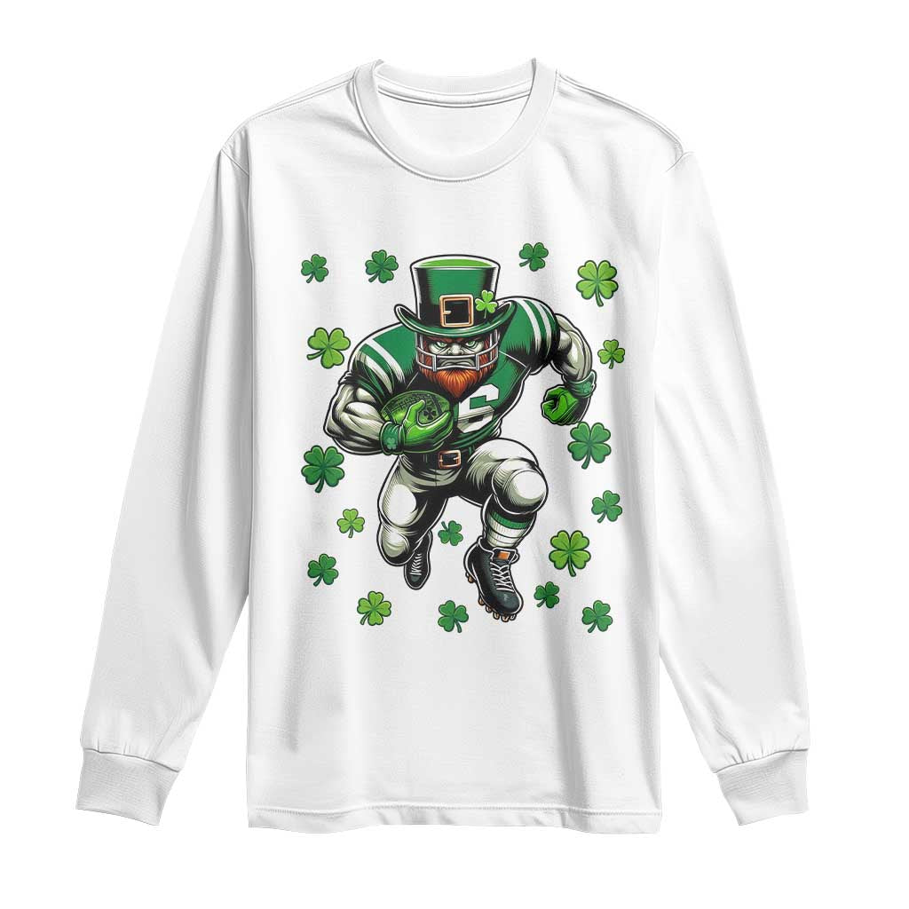 Leprechaun Football Dabbing Pose Long Sleeve Shirt Lucky Irish Gift TS12 White Print Your Wear