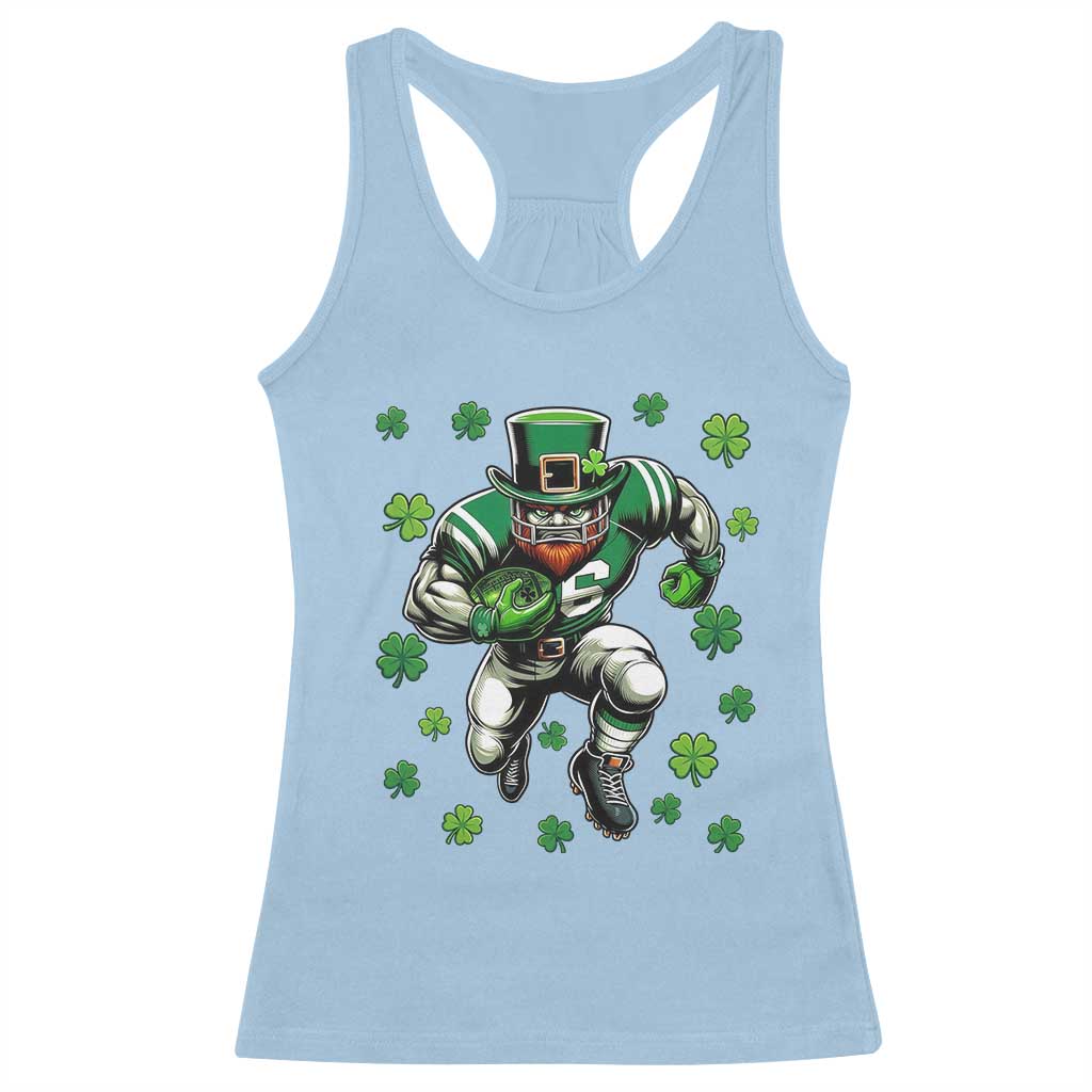 Leprechaun Football Dabbing Pose Racerback Tank Top Lucky Irish Gift TS12 Light Blue Print Your Wear