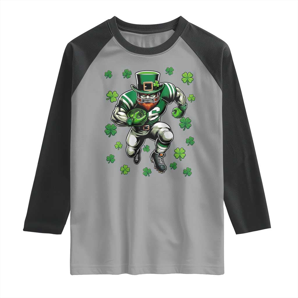 Leprechaun Football Dabbing Pose Raglan Shirt Lucky Irish Gift TS12 Sport Gray Black Print Your Wear